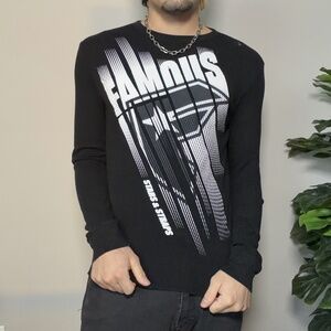 Y2K Thermal Long Sleeve Famous Stars & Straps Shirt Grunge Emo BMX Medium Black